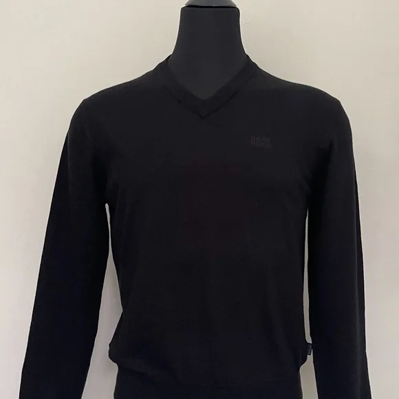New Hugo Boss V Neck Black Wool Sweater